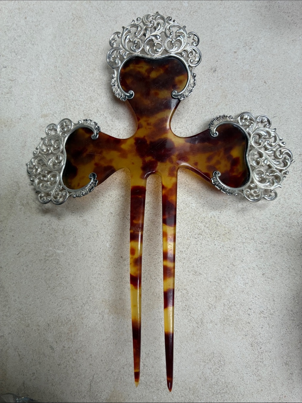 Sterling and faux tortoise shell hair piece -as is
